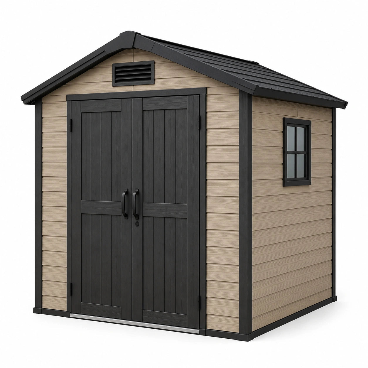 Abri de jardin en plastique beige et noir avec double porte