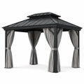 Pavillon en aluminium avec toit en acier et rideaux en polyester gris