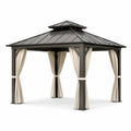 Pavillon en aluminium avec toit en acier et rideaux en polyester beige
