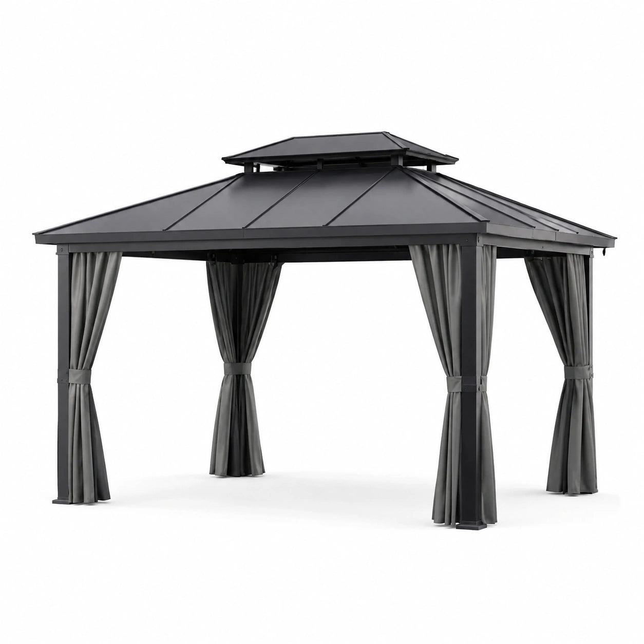 Pavillon en aluminium et acier avec rideaux en polyester 3x3m gris
