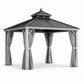 Pavillon en aluminium avec toit en acier et rideaux en polyester gris