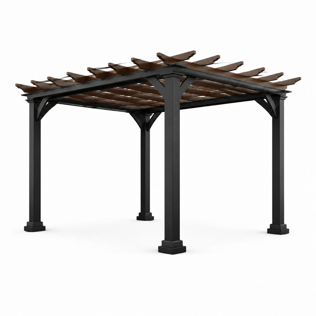 Pergola de jardin en aluminium noir et bois marron 300x300 cm