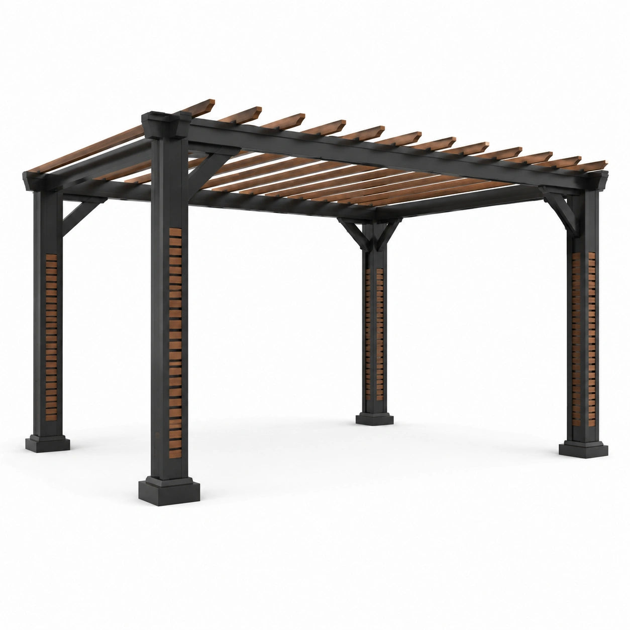 Pergola en métal et bois noir et marron 300x400 cm