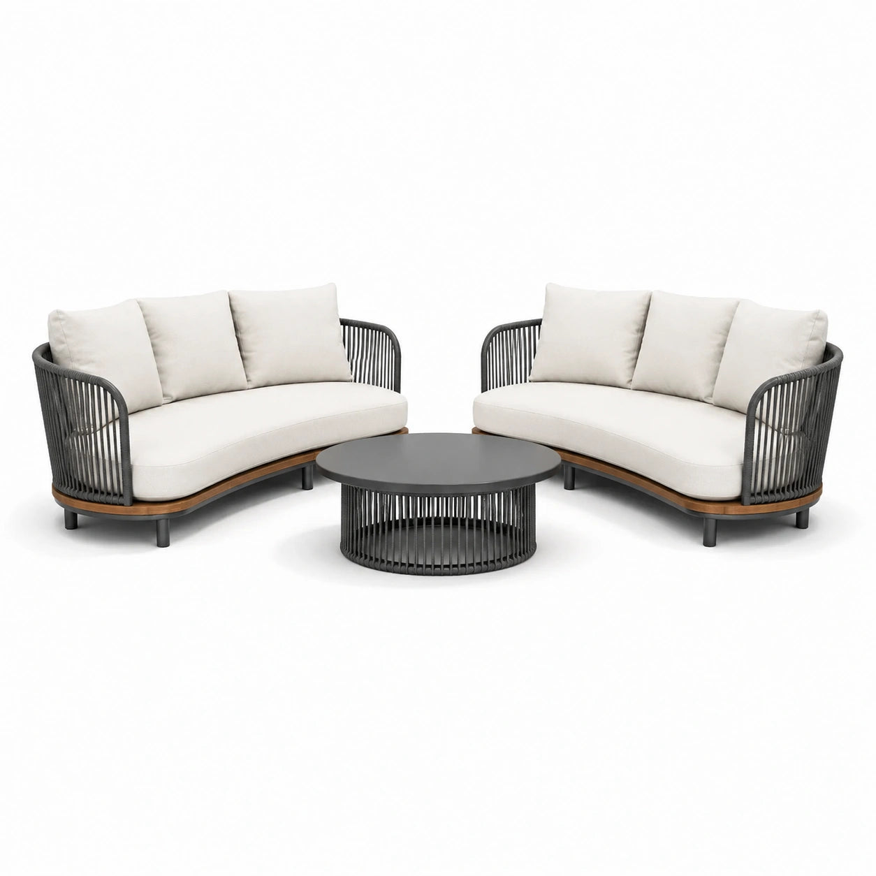 Ensemble de jardin en métal avec coussins en polyester blanc