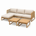 Ensemble de salon de jardin en bois et rotin avec coussins beiges