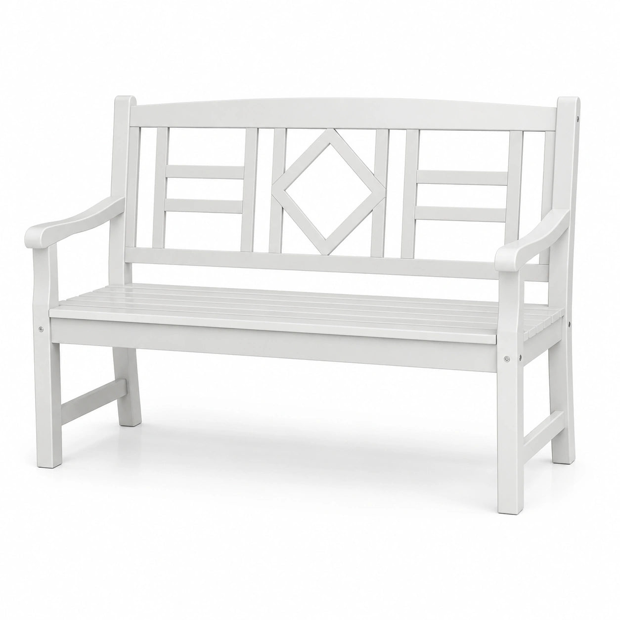 Banc en bois blanc avec dossier et accoudoirs 120 cm