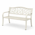 Banc de jardin en métal blanc avec dossier décoratif 122 cm