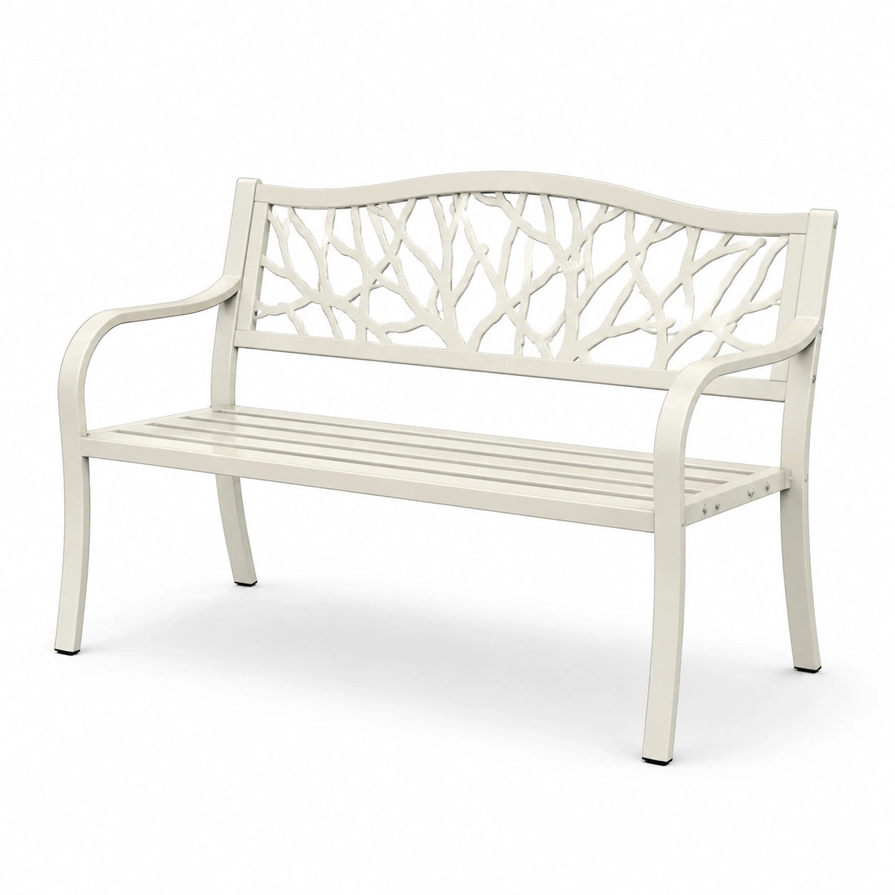Banc de jardin en métal blanc avec dossier décoratif 122 cm