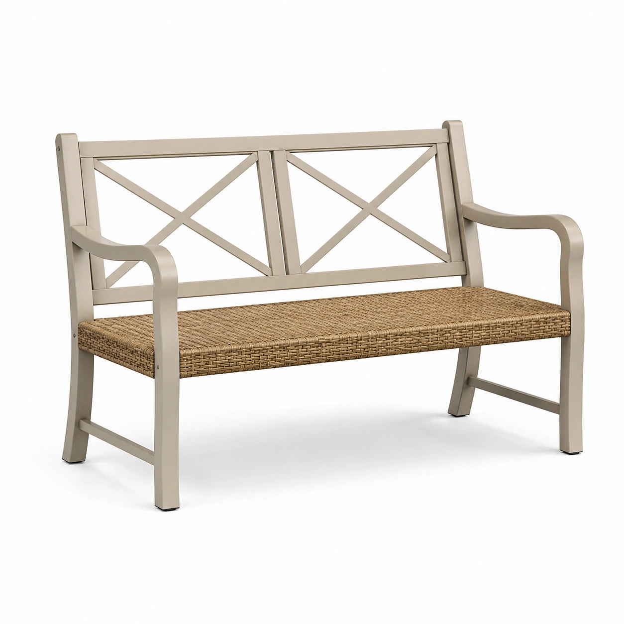 Banc en aluminium et rotin beige 120 cm