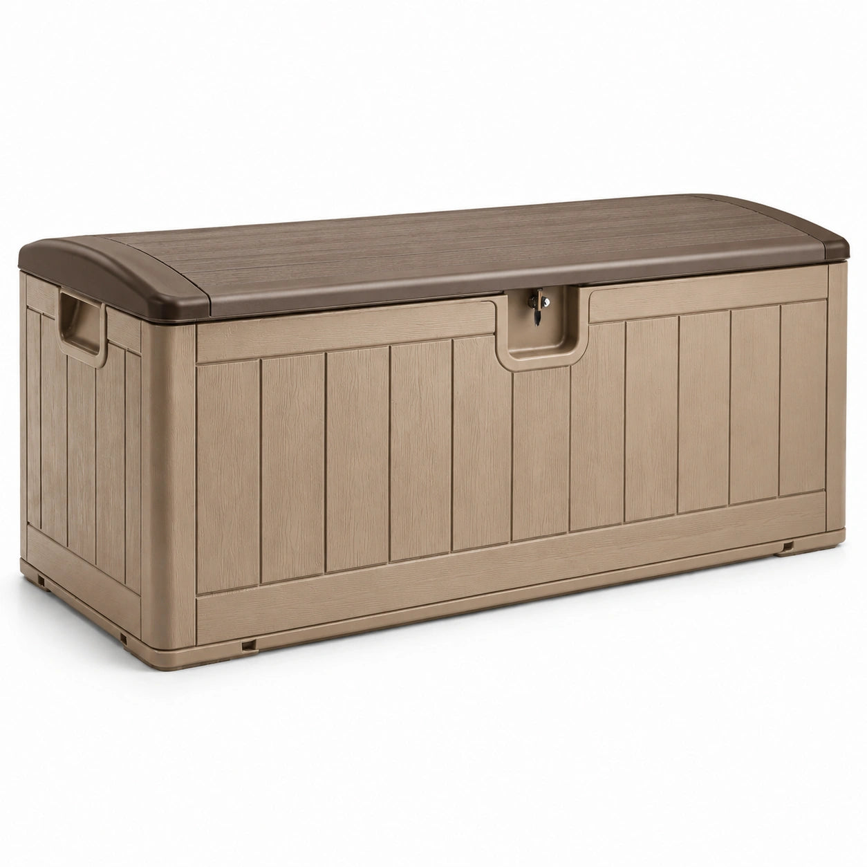Coffre de rangement extérieur en plastique beige et marron 120x45x55 cm