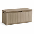 Coffre de rangement en plastique taupe avec panneaux rainurés