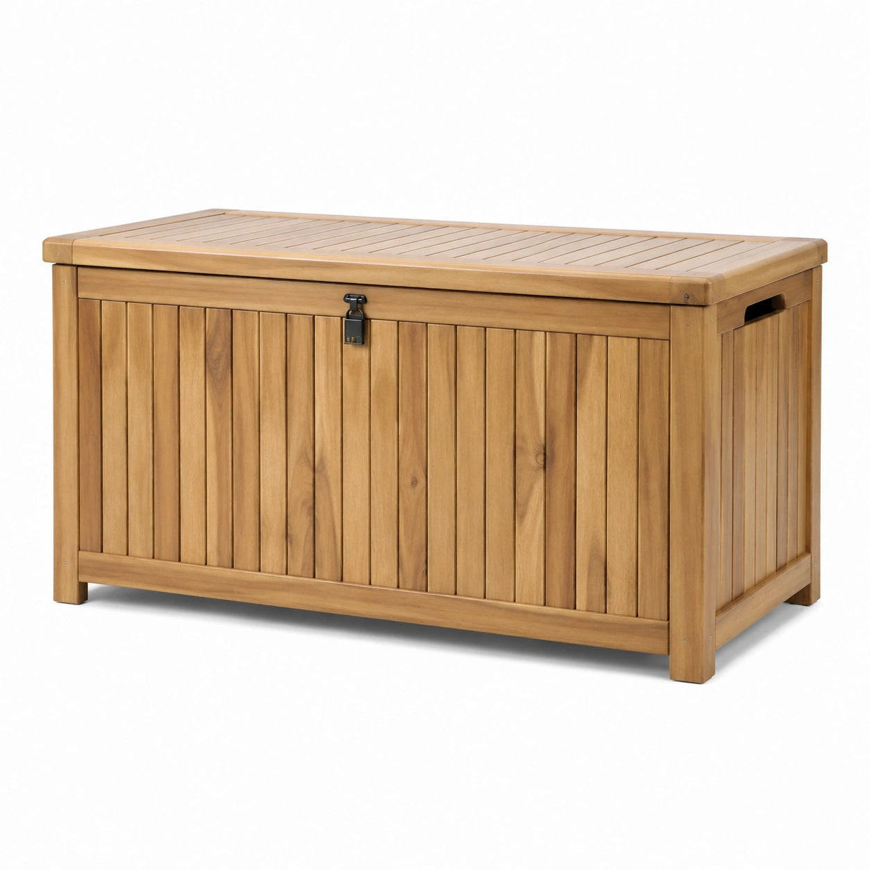 Coffre de rangement en bois de teck 120x50x60 cm avec couvercle verrouillable