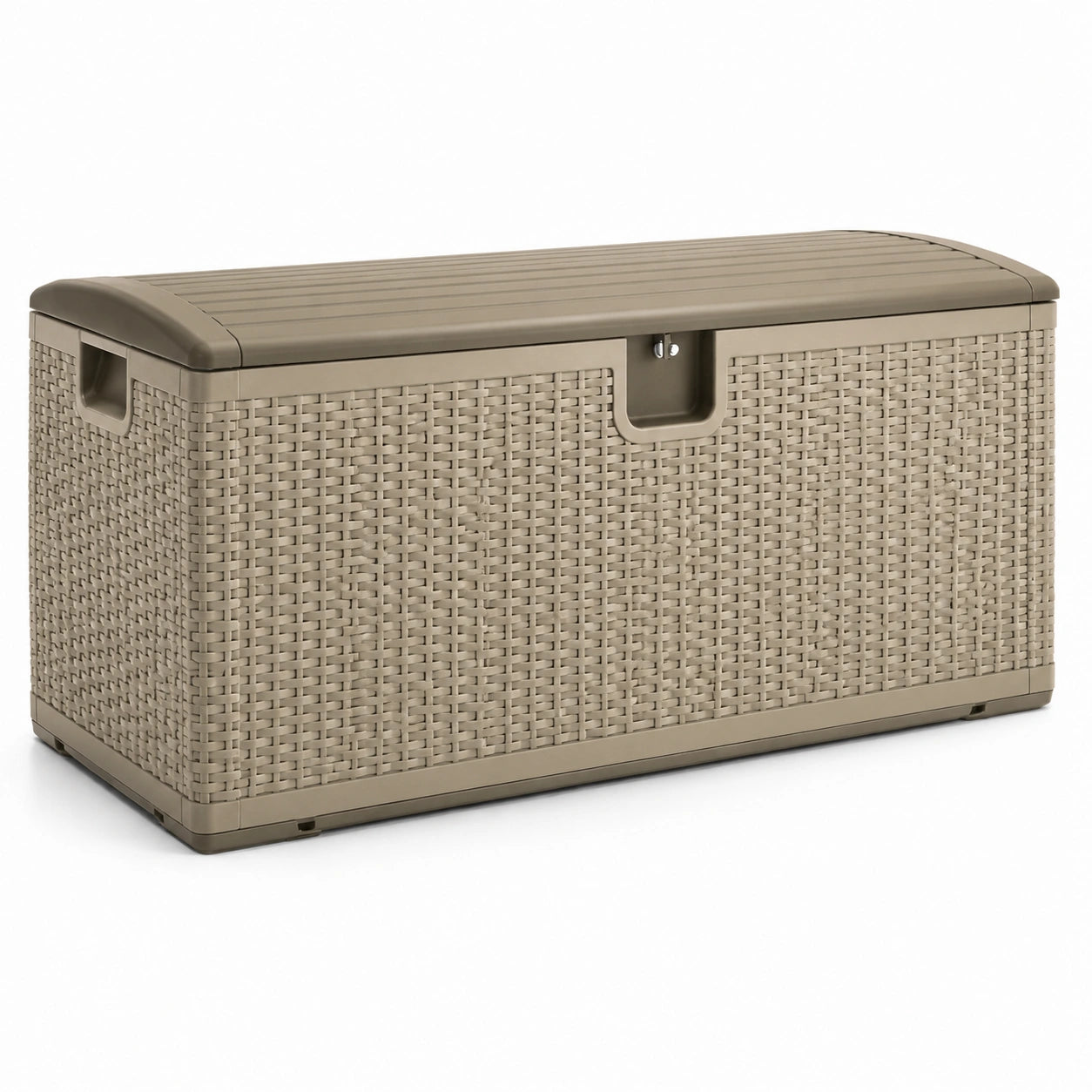 Coffre de rangement en résine tressée beige 120 cm
