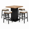 Ensemble table haute et tabourets bois métal noir assise beige
