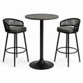Ensemble de table haute ronde en métal noir et tabourets en polyester gris