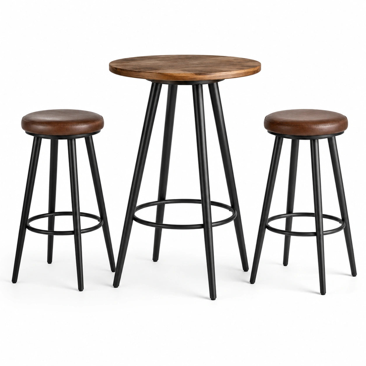 Ensemble table haute et tabourets en métal et bois d'acacia marron 3 pièces
