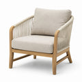 Fauteuil en bois avec coussins en lin beige