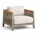 Fauteuil en aluminium avec accoudoirs en teck et corde beige