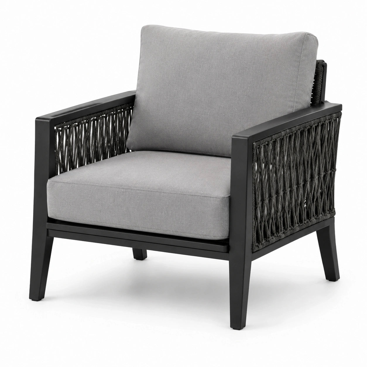 Fauteuil en aluminium avec coussins en polyester gris