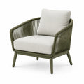Fauteuil en aluminium et corde olive avec coussins en polyester beige