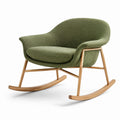 Fauteuil à bascule en tissu vert avec cadre en bois