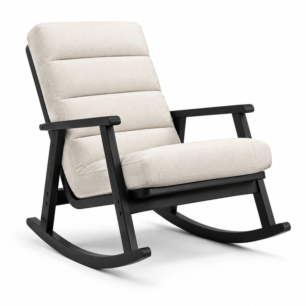 Fauteuil à bascule en bois et polyester blanc cassé
