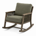 Fauteuil à bascule en bois avec tissu vert olive
