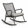 Chaise à bascule en métal et corde grise avec coussin en tissu