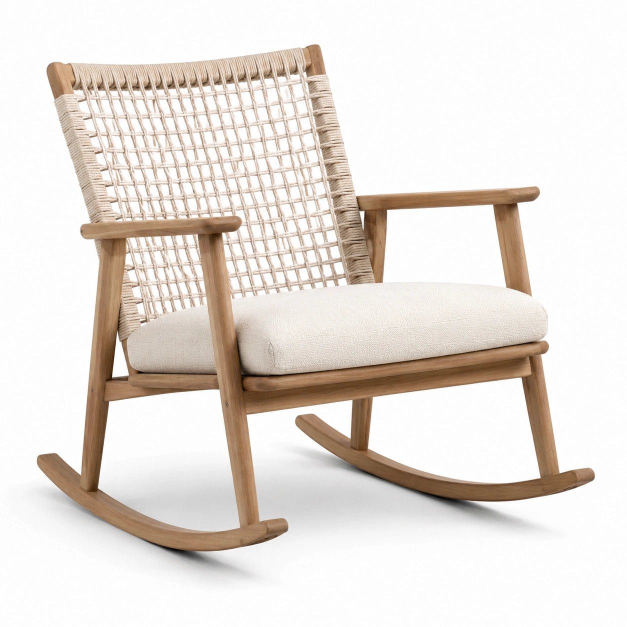 Chaise à bascule en bois d'acacia et corde beige
