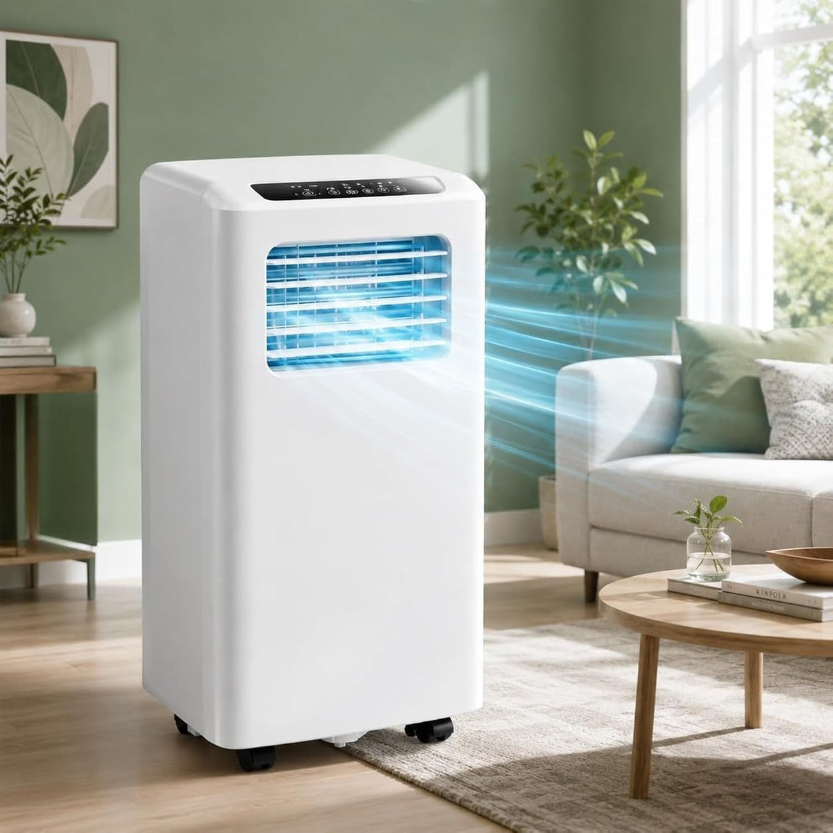 climatiseur portable PSHZHIM, 12000 BTU, 2600 W, 30 m, Blanc, Climatiseur Mobile Refroidissement Rapide, Flux d'air 120° 3D