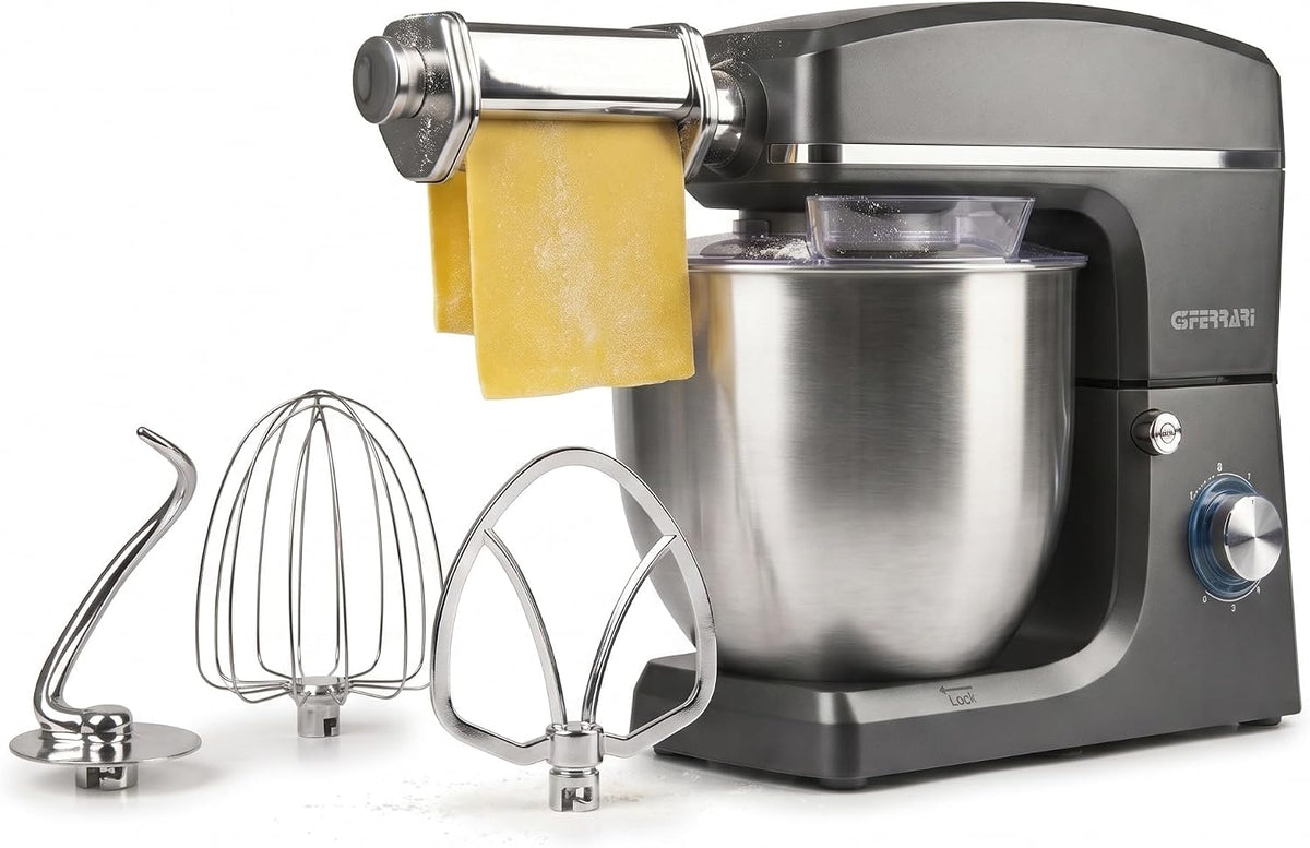 G3 Ferrari robot pâtissier, 10 L, 1500 W, 2200 W, Gris/Argenté, G20113 avec laminoir, gris-acier, bol inox