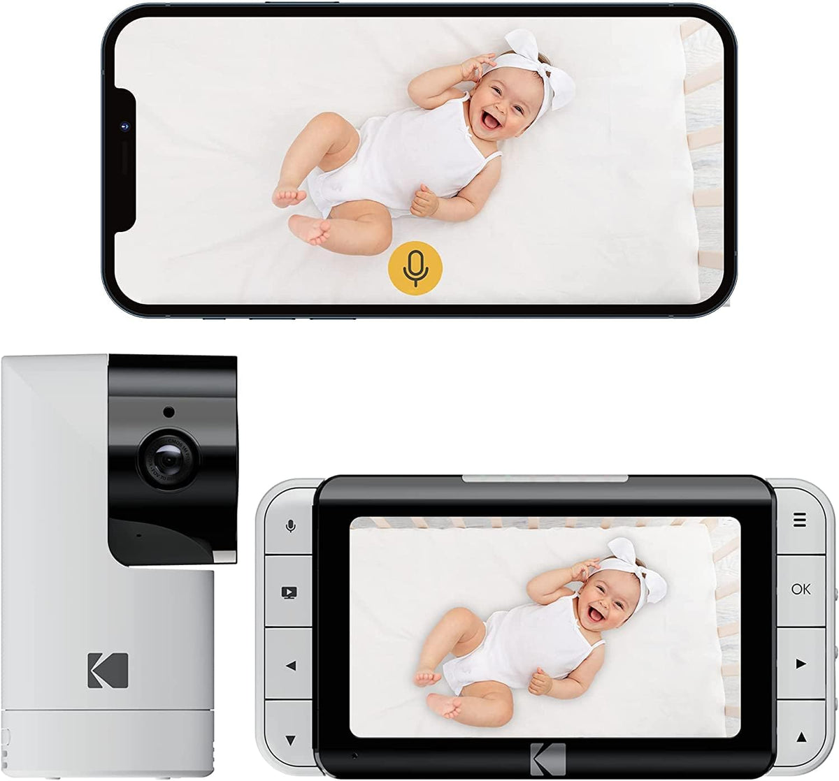 KODAK Moniteurs vidéo, Noir, Cherish C525P Moniteur vidéo Intelligent pour bébé, vidéo de qualité pour des vérifications Rapides et en Toute Confiance