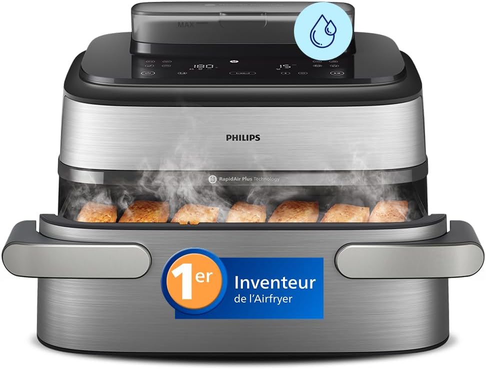 PHILIPS friteuse à air chaud, 9.5 L, 6 L, Argenté, Airfryer 5000 - Air Fryer Panier Flexible, Cuisson vapeur