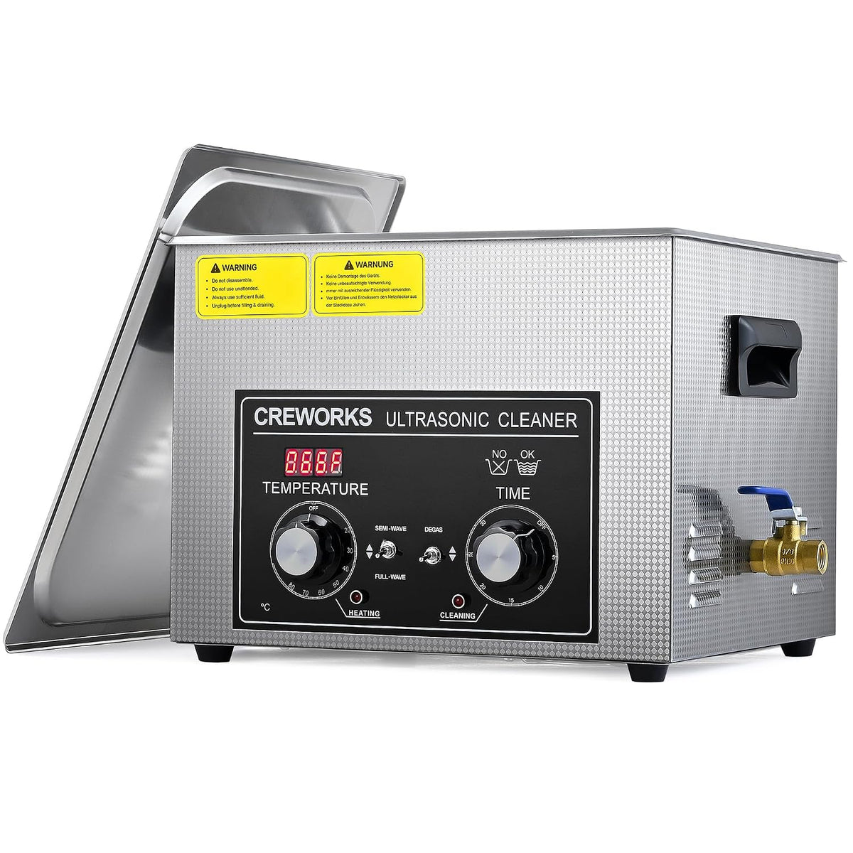 CREWORKS Fournitures pour le nettoyage du laboratoire, 15 L, 360 W, 300 W, Noir, Bac à Ultrasons Commercial Machine de Nettoyage Ultrasonique