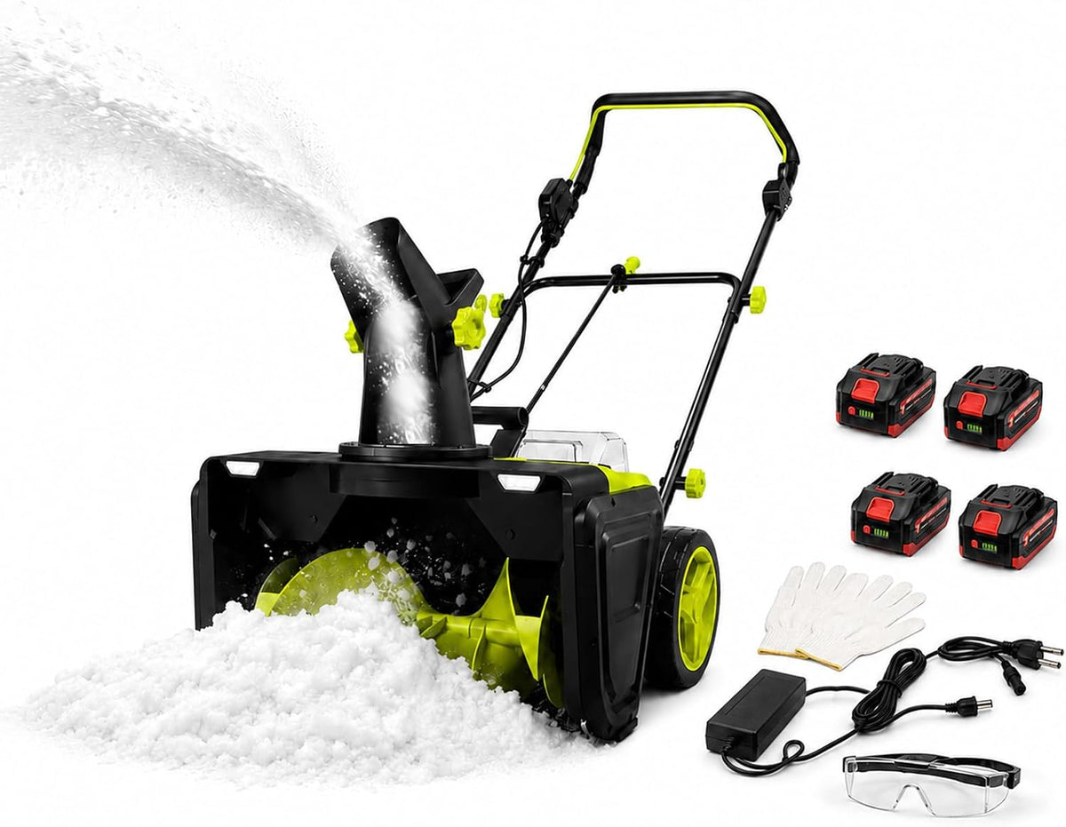 AETEREOS fraise à neige, 220 V, 3500 W, Noir, électrique avec 2 lampes LED, 4-Battery