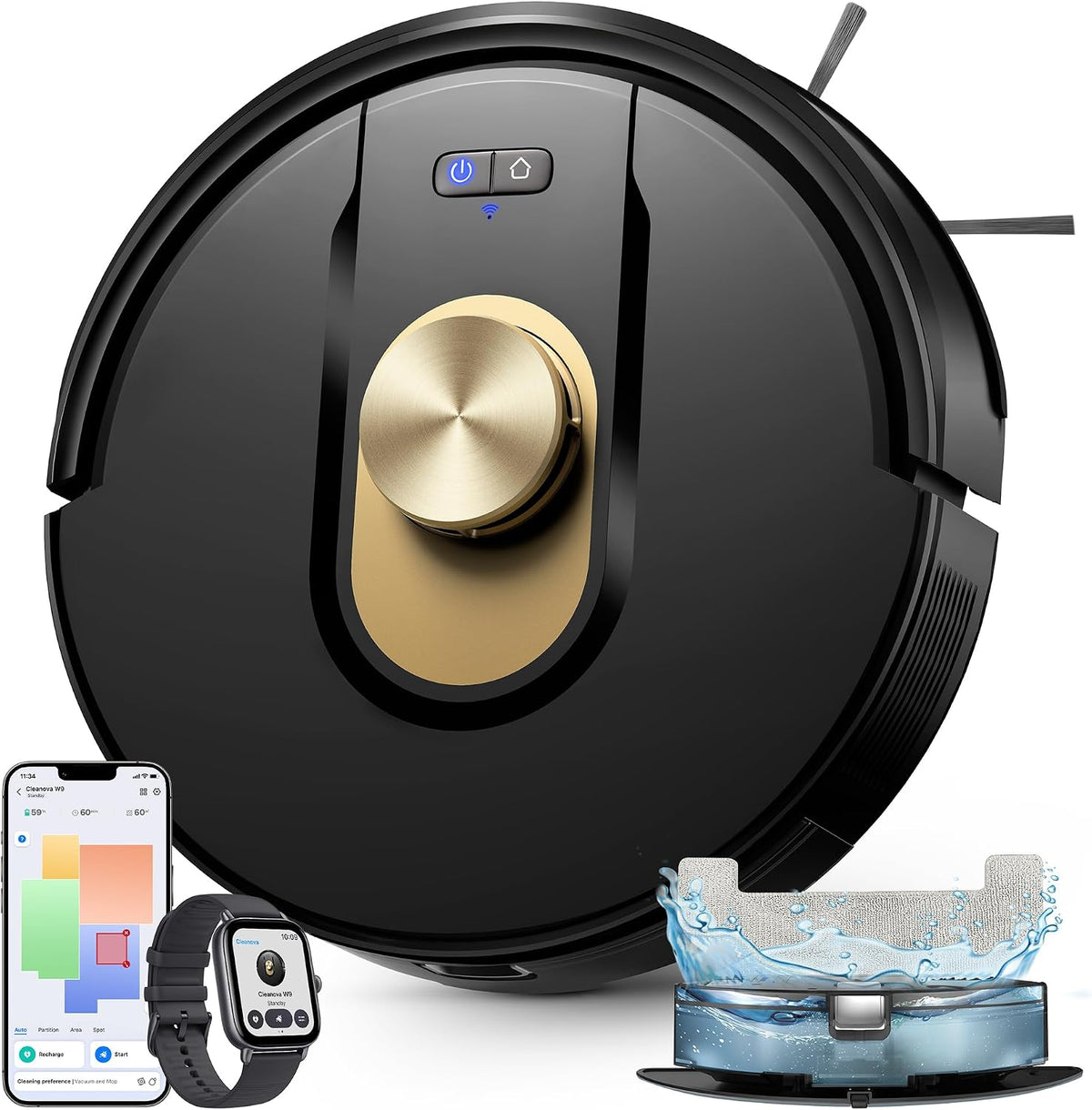 Vexilar robot aspirateur, Noir, W9 avec Fonction de Nettoyage, Autonomie de 180 min, navigation laser intelligente