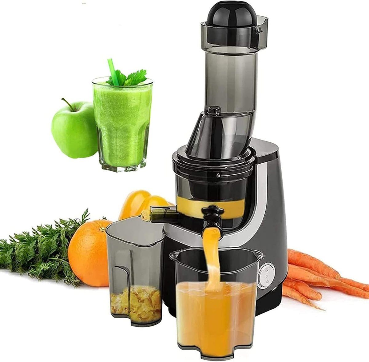 CAFIEDR centrifugeuse, 22 x 52,9 cm, pichet : 1000 ml, 200 W, Noir, Extracteur de jus à Mastication Lente