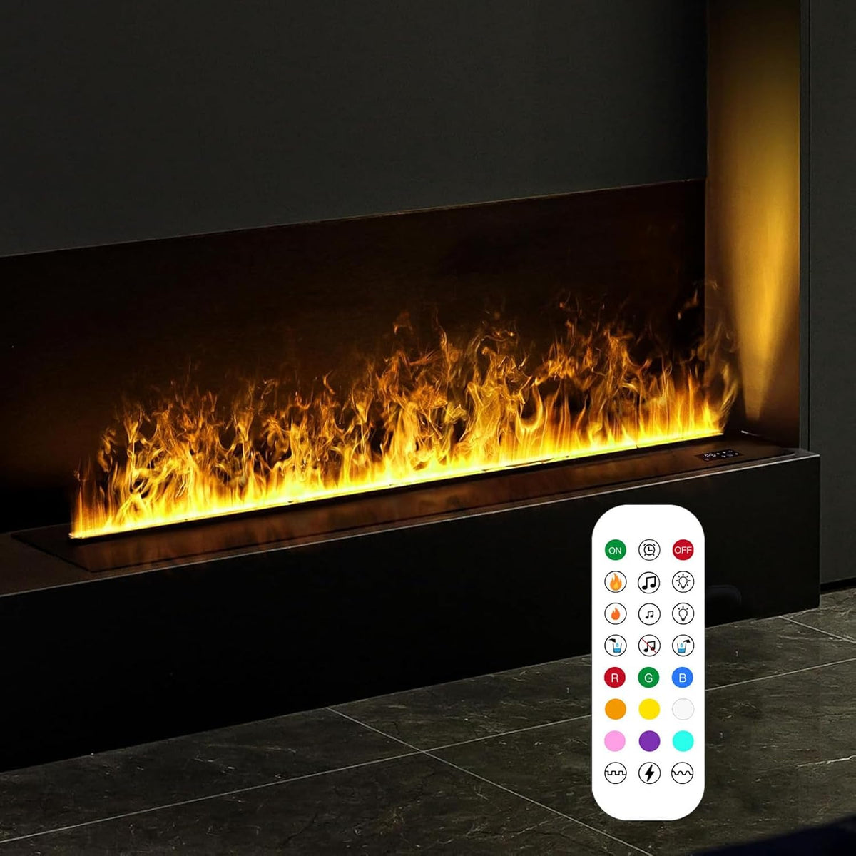 vanenferse cheminée électrique, 50 cm/80 cm/100 cm/120 cm/150 cm/180 cm, 150 W/200 W/240 W/290 W/350 W/440 W, 304 en acier inoxydable, Noir