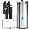 orinko fontaine à eau, 8,5 L, Argenté, ® Filtre à Eau par Gravité + 4 Cartouches Filtrantes, Inox Certifiée NSF avec Charbon Actif