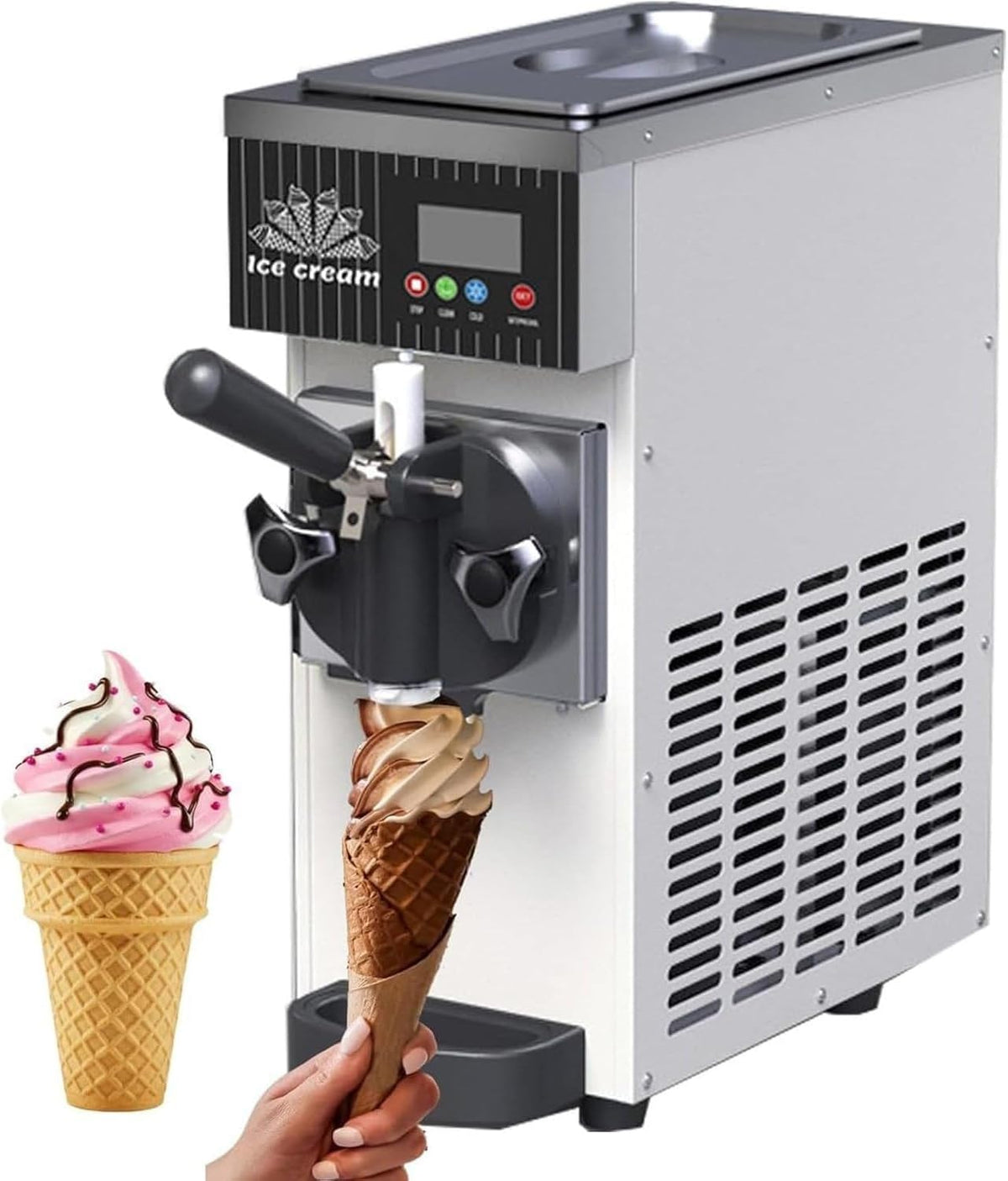 UofZc sorbetière, 20 x 40 x 51 mm, Acier inoxydable, Noir, Machine à Glace Automatique, électrique Maison pour Gelato