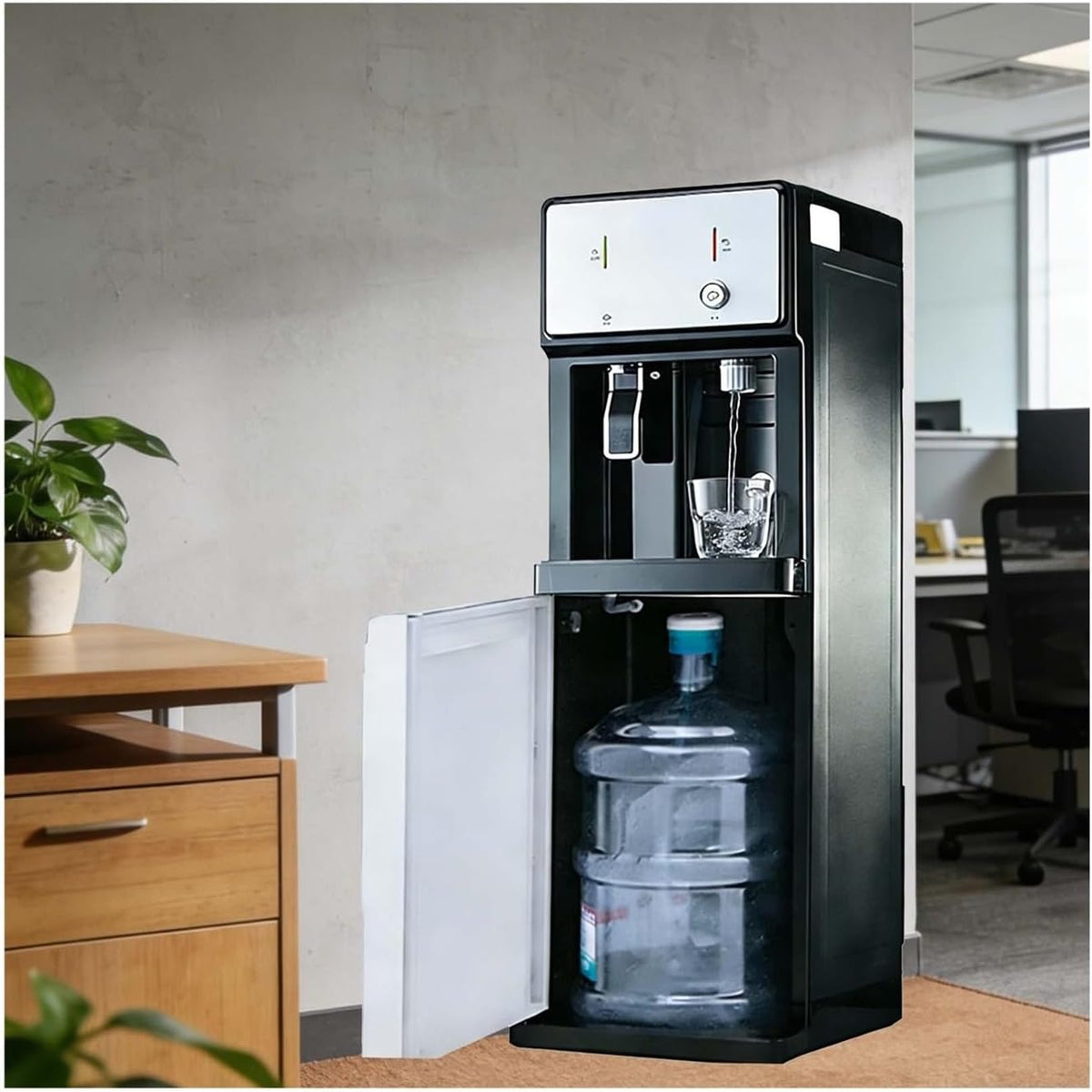 Unité bureau, Noir, Autonome Alimentée par Le Réseau Électrique Fontaine A Eau, sur Pied À Chargement par Le Bas for À Domicile