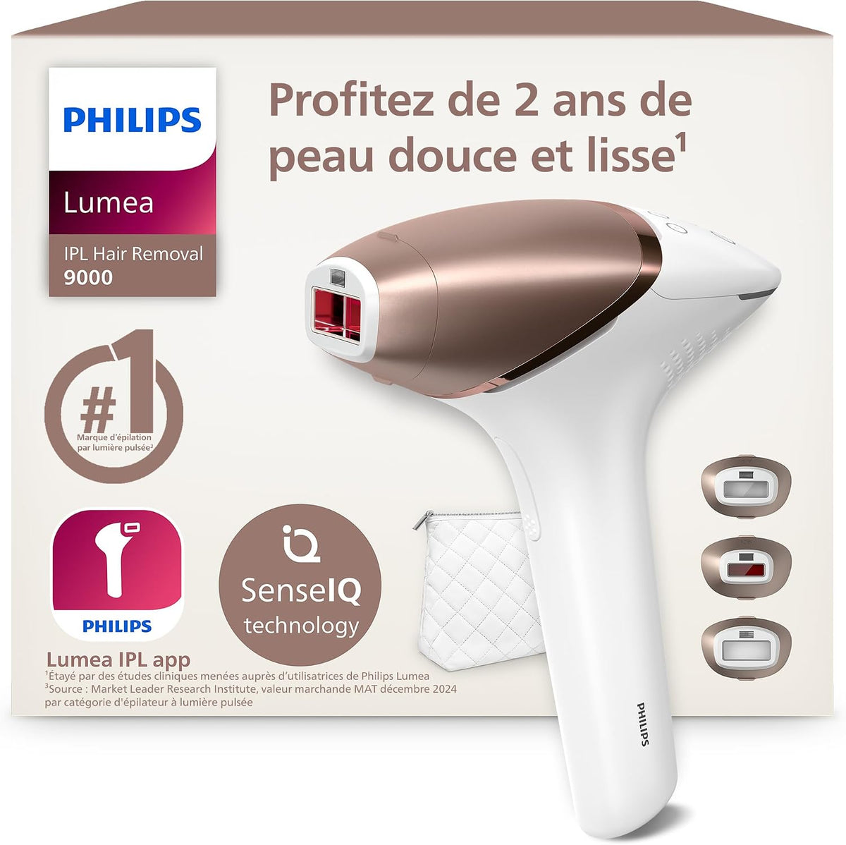 PHILIPS épilateur à lumière pulsée, Noir, Lumea série 9000, alternative à l'épilation laser, technologie SenseIQ