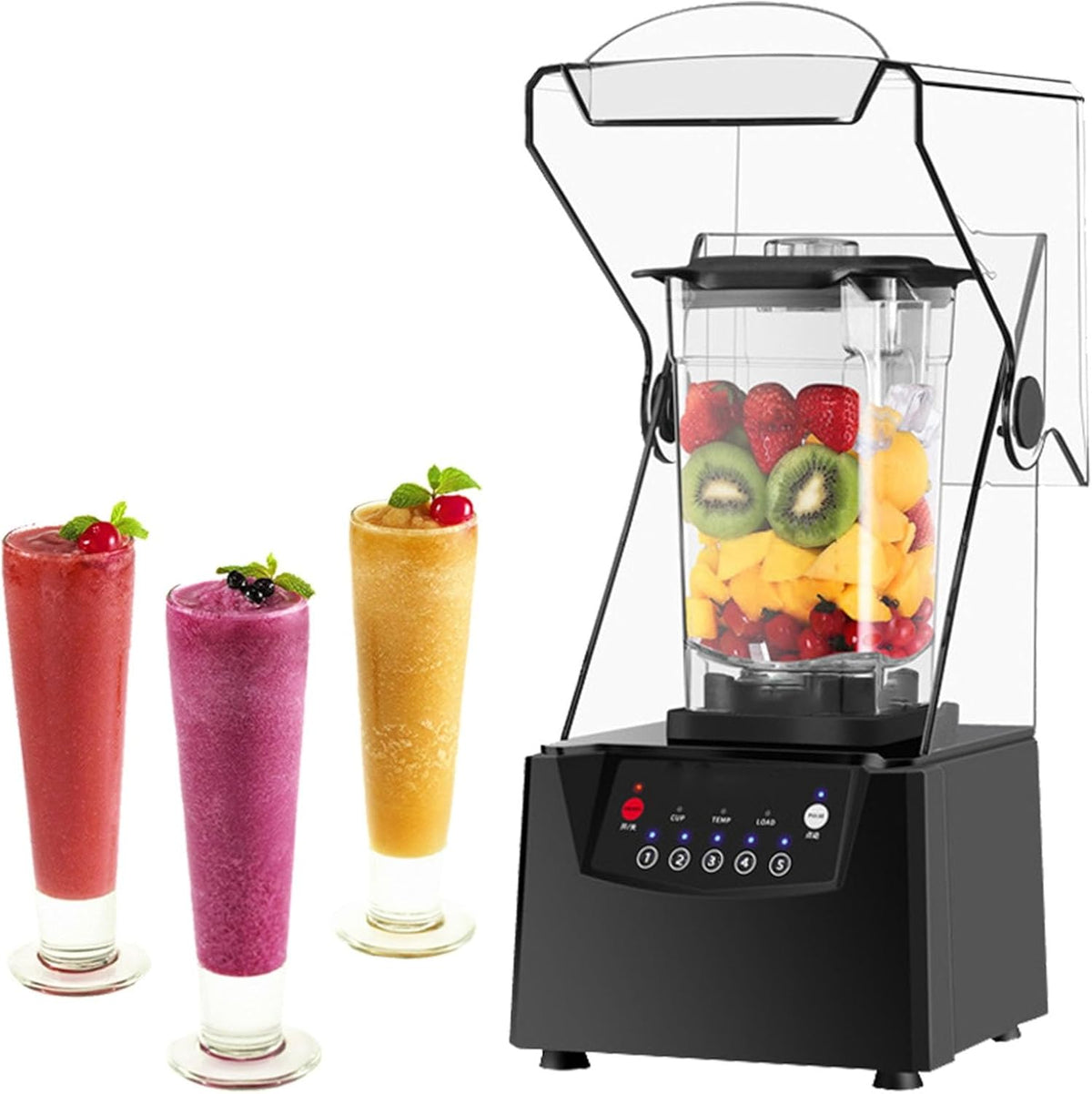 Générique blender, 2 L, 000 TR/Min, Noir, Professionnel pour Smoothies, Haute Vitesse 17, Enceinte insonorisée et broyeur à Glace Puissant pour jus