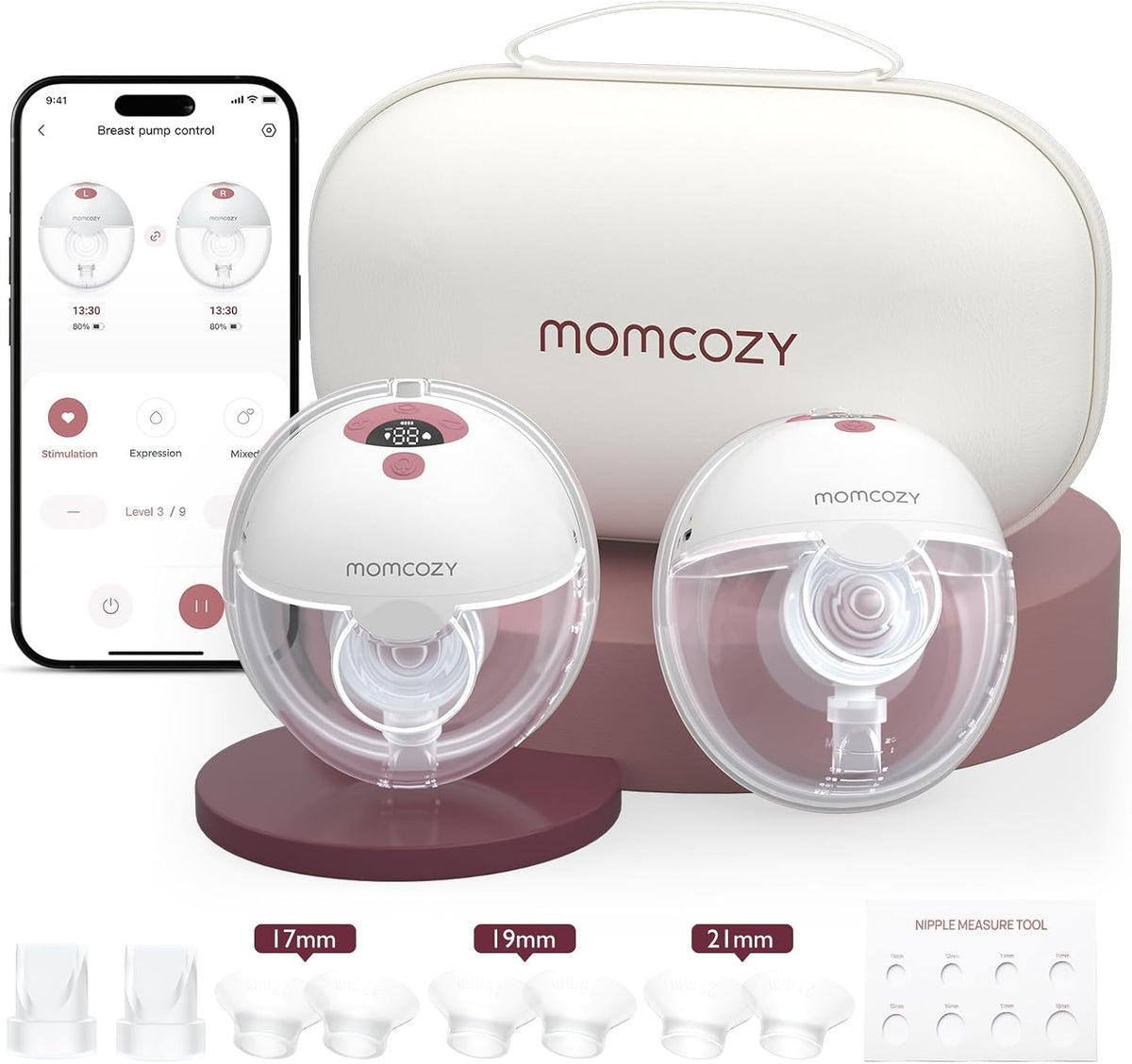 momcozy Tire-laits, Rouge, M5-Smart Tire Lait Electrique Main Libre avec App, 2 Pièces