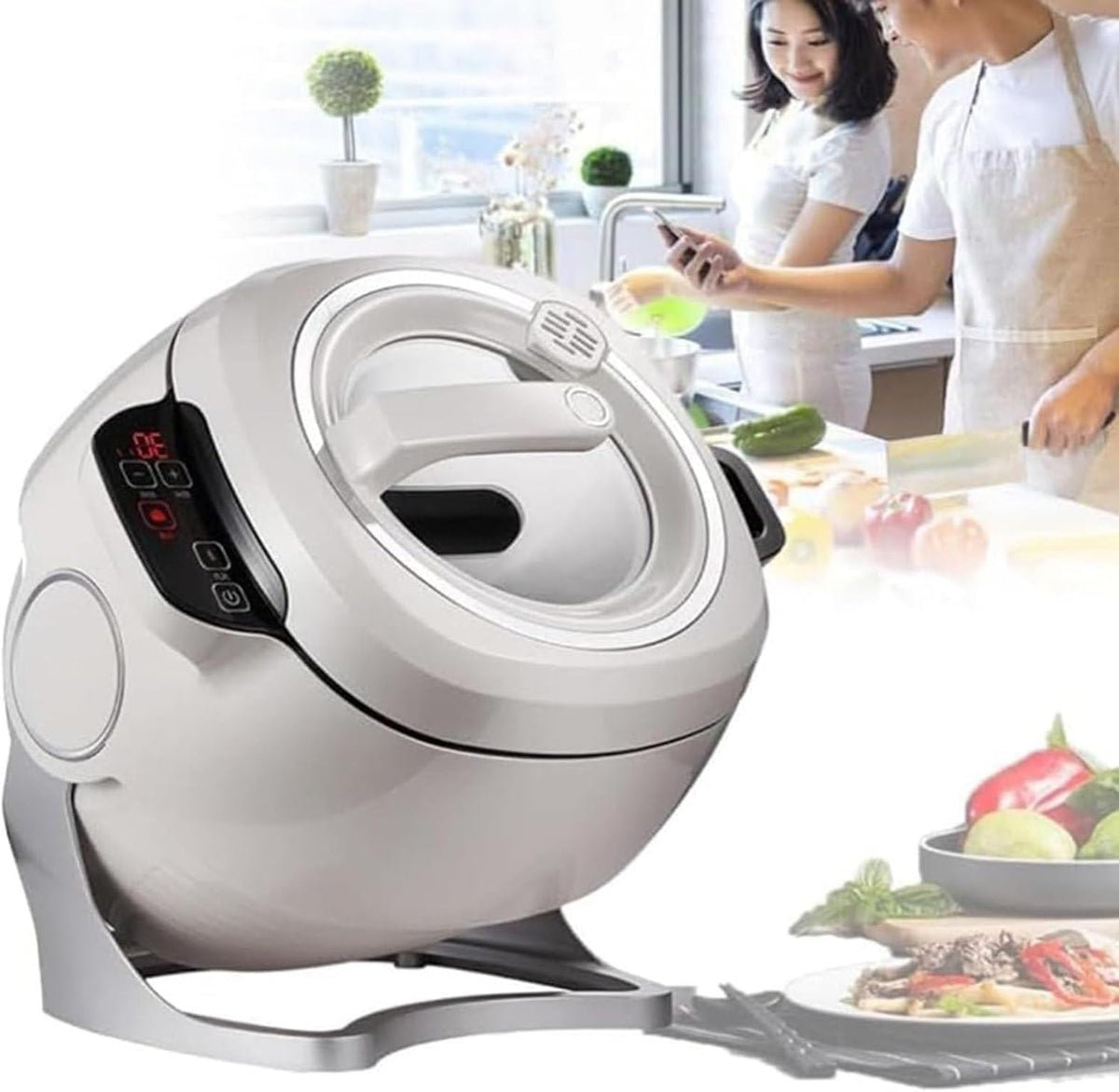 JYHHGDS Robots, 2000 W, 6 L, Noir, Robot de Cuisson Automatique Domestique, Cuiseur Automatique Intelligent