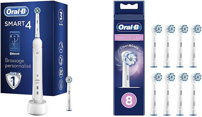 Oral-B Rotatives, Noir, 5 Modes Dont Blancheur & Sensitive Clean Brossettes De Rechange, Pack De 8