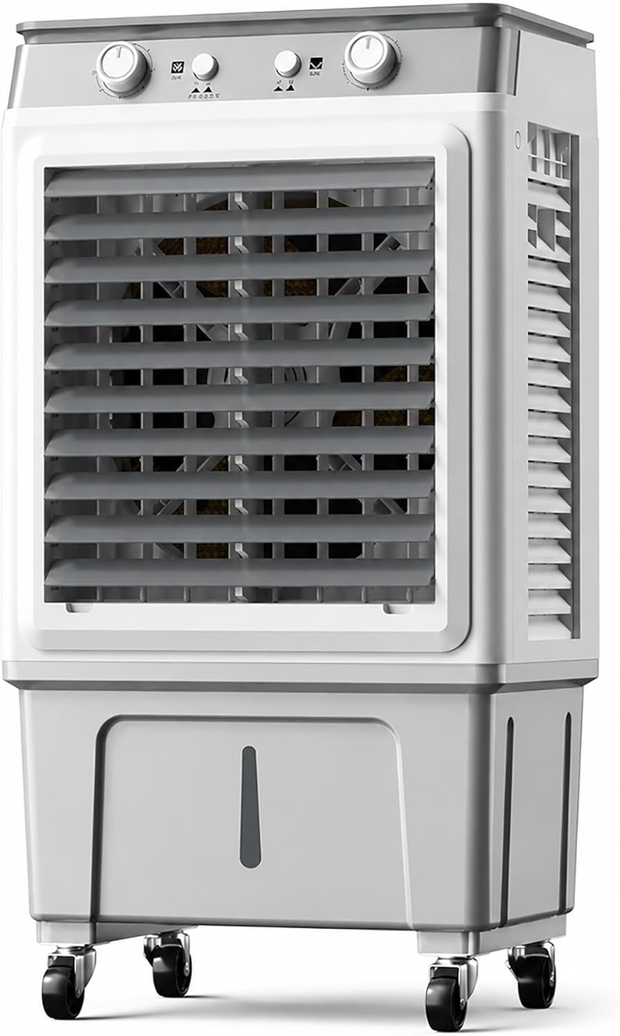 JS Space rafraîchisseur d'air, Inférieur à 50 dB, 60 L, 80 cm, Blanc, Évaporatif Portable, 3 Vitesses, 4 Pains de Glace