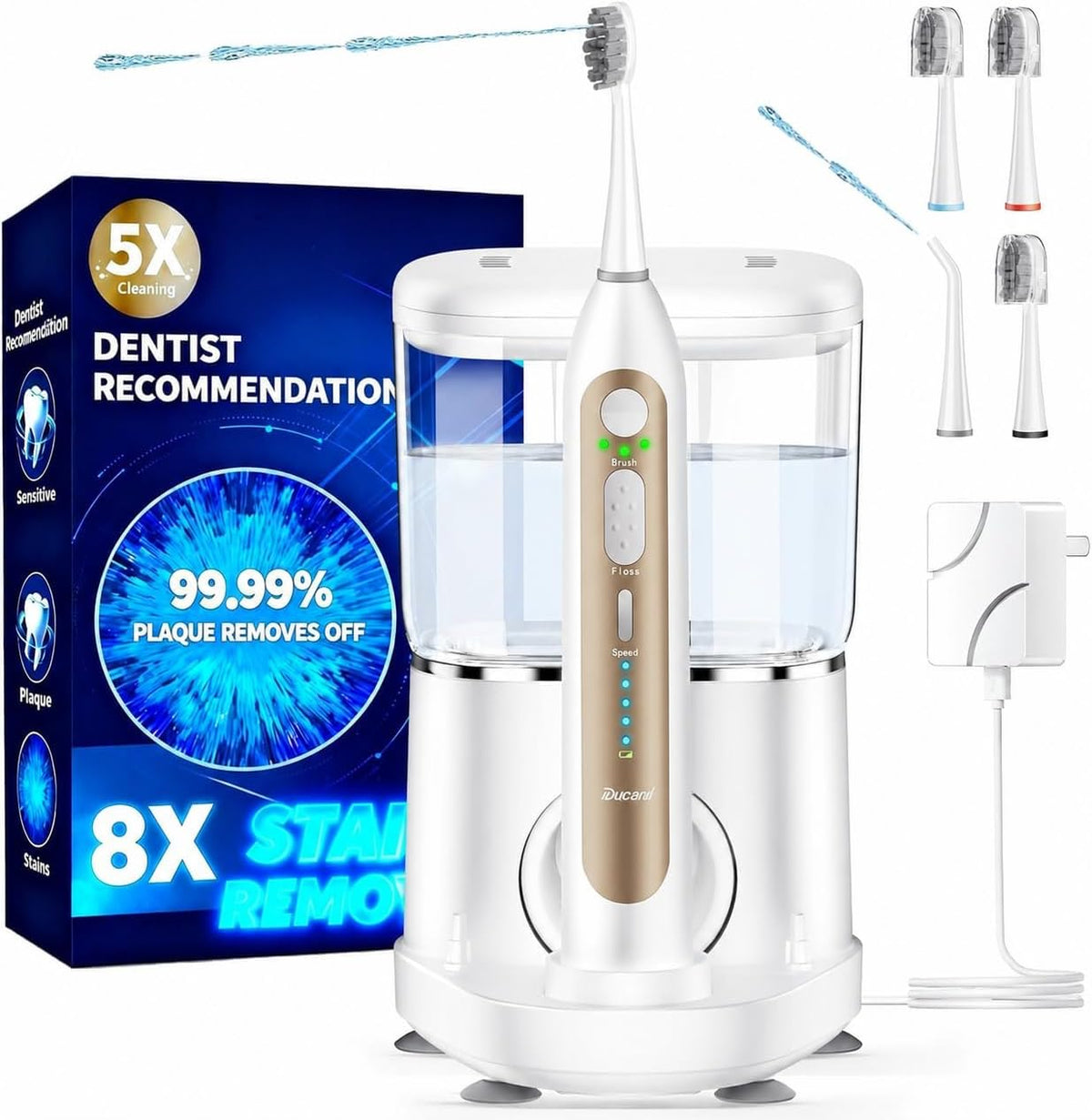 Ducard Soniques, Noir, Brosse à dents électrique avec hydropulseur combiné, sensible, soin des gencives, appareils