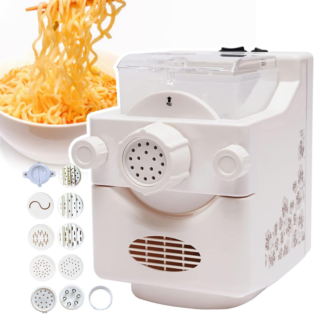 pedenencelia machine à pâtes, 500 g, 180 W, Noir, Machine Pâtes Automatique, Machine Pâtes Domestique, Amovible pour Le Nettoyage/3 À 5 Personnes