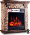 KAMINIO cheminée électrique, Beige, Juan - Cheminée sur Pied Aspect Pierre avec Fonction Chauffage, Effet Flammes 3D